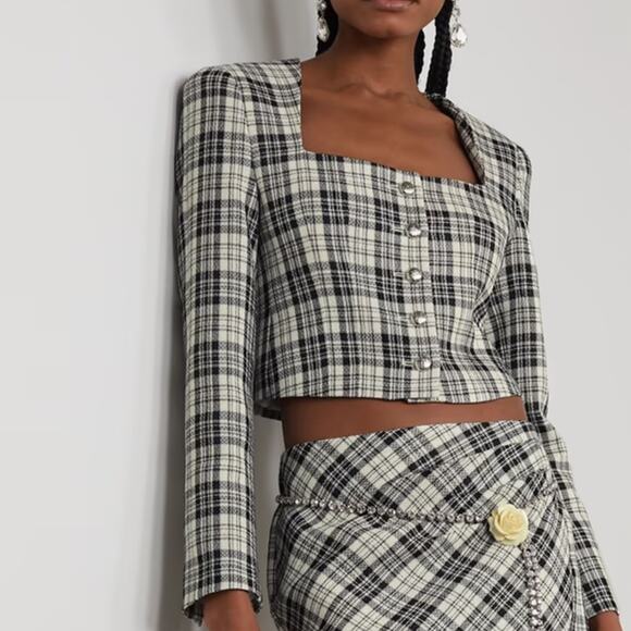 Alessandra Rich Prince of Wales Crop Jacket NEW Checked Plaid Light Wool NWT 42 - Picture 1 of 7